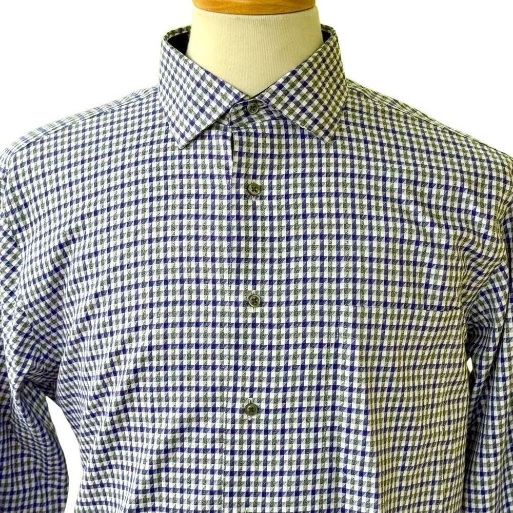 Paul Fredrick Purple/Gray Check Tailored Fit 2 Ply Cotton Dress Shirt. Size 16.